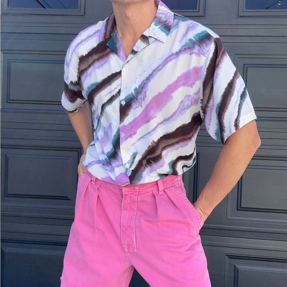 Watercolor Camp shirt , Drapey Rayon